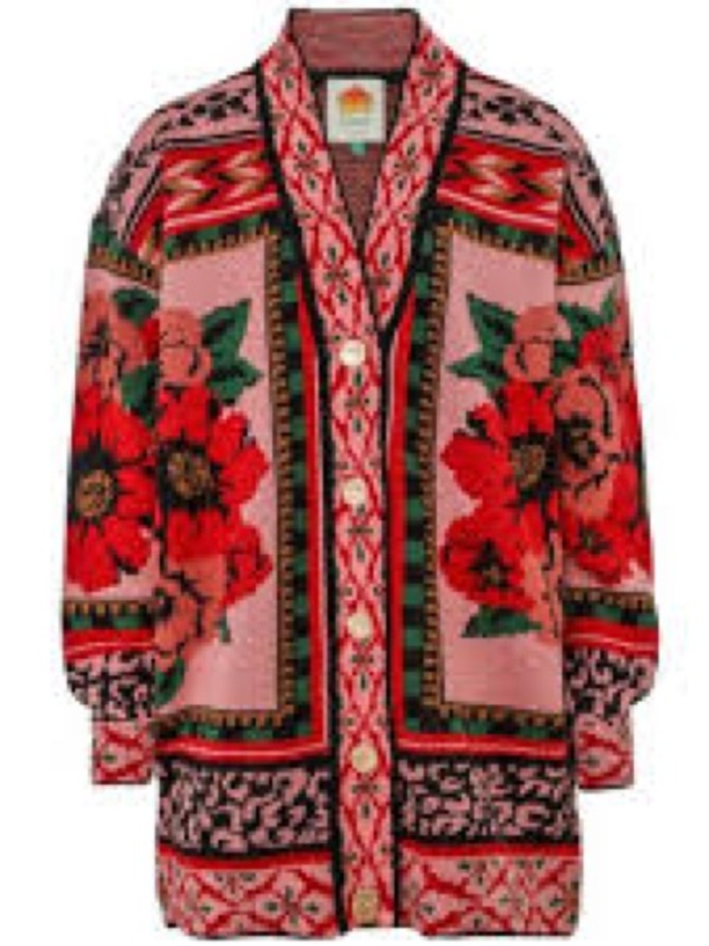 FARM Rio Pink Cardigan with Red Floral Patchwork - Picture 2 of 13